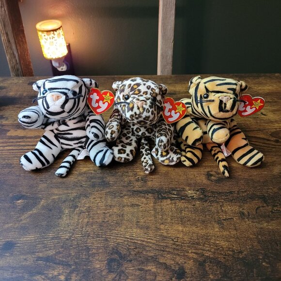 Ty Beanie Babies Blizzard Stripes Freckles Wild Cats PVC Pellets Vintage NWT - Picture 1 of 11